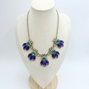 Goldtone Purple Teal Acrylic Bead Scoop Statement Necklace